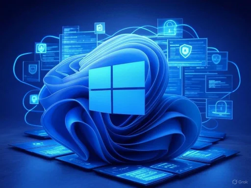 A digital illustration of cybersecurity concepts with a prominent Windows logo, surrounded by shield and lock icons. A digital illustration of cybersecurity concepts with a prominent Windows logo, surrounded by shield and lock icons.