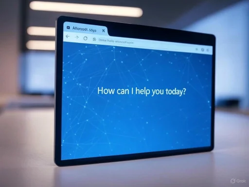 A tablet screen displays the message, 'How can I help you today?' against a blue, network-themed background.