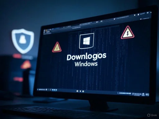A computer screen displays a Windows logo with warning and security icons, indicating a potential security issue or malware.