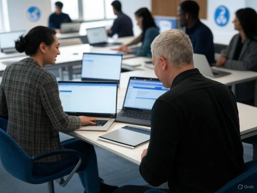 A diverse group of professionals collaborates during a business meeting in a modern conference room.