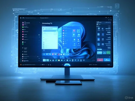 A digital illustration of a computer monitor displaying a futuristic user interface with holographic data and designs.