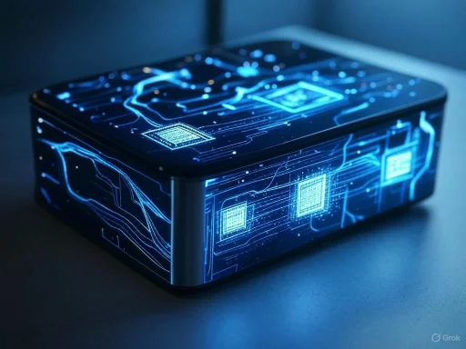 A rectangular device with glowing circuit patterns and QR codes, resembling a futuristic technological gadget.