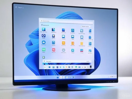 A computer monitor displays a Windows desktop with an open application menu against a minimalist white background. A computer monitor displays a Windows desktop with an open application menu against a minimalist white background.