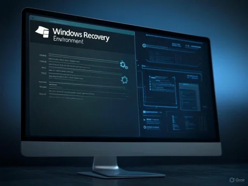 A computer screen displaying the Windows Recovery Environment interface with system recovery options. A computer screen displaying the Windows Recovery Environment interface with system recovery options.