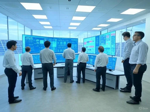 A team of professionals analyzing data on multiple large screens in a high-tech control room. A team of professionals analyzing data on multiple large screens in a high-tech control room.