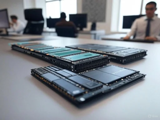Disassembled smartphones laid out on a table in an office environment.