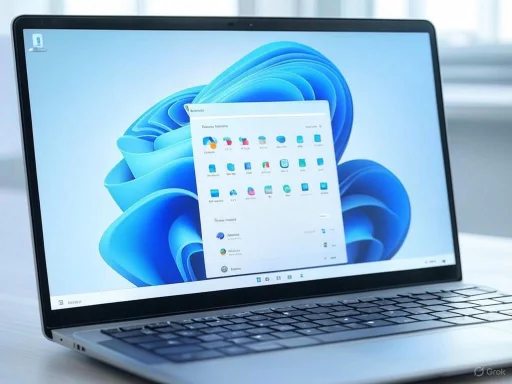 A laptop displaying the Windows 11 desktop interface with various app icons.