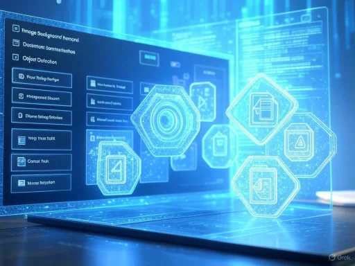 A futuristic digital interface displaying icons and data holographically above a laptop screen.