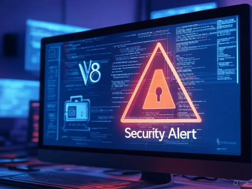 A computer screen displays a 'Security Alert' warning with a triangular danger symbol and code in a dark, high-tech setting.