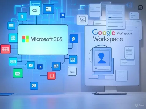 Comparison of Microsoft 365 and Google Workspace digital office collaboration platforms.