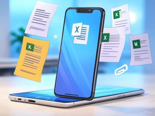 Smartphone and laptop displaying flying Excel sheets and documents, symbolizing file sharing or transfer between devices.