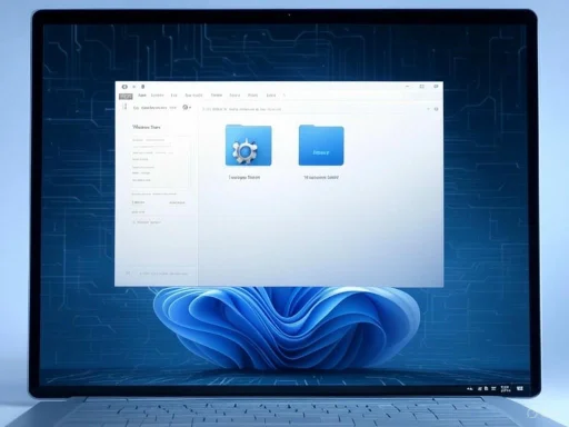 Laptop screen displaying a file explorer window with two folders on a digital circuit background.