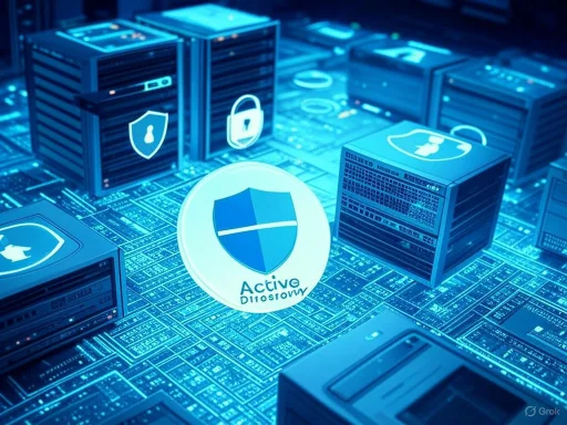 Digital security icons and servers representing cybersecurity and data protection on a technology circuit board.