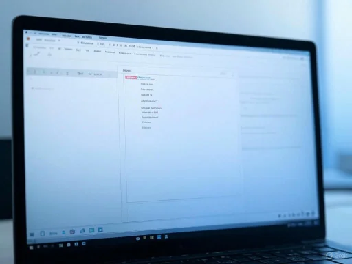 A laptop screen displaying an email or messaging interface with a list of messages or folders.