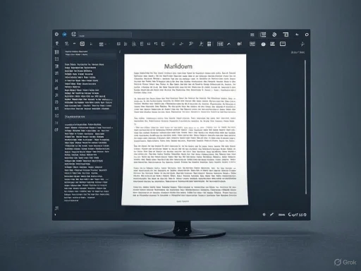 A computer monitor displaying a document editing or reading software with text on the screen.
