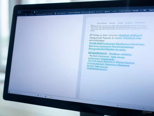 The screen displays a document with highlighted and underlined text on the right side, while the left side appears mostly blank. The screen displays a document with highlighted and underlined text on the right side, while the left side appears mostly blank.