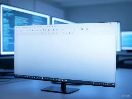 A computer monitor displaying a blank document in a technical or software development environment.