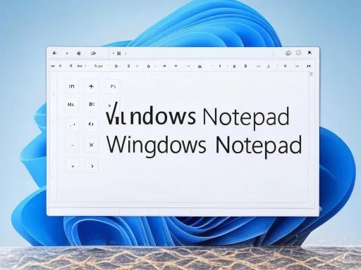 A screenshot of a Windows Notepad window displaying distorted text about Windows Notepad.
