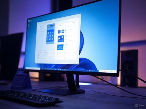 A computer monitor displaying a software interface, set against a dimly lit purple-lit room. A computer monitor displaying a software interface, set against a dimly lit purple-lit room.