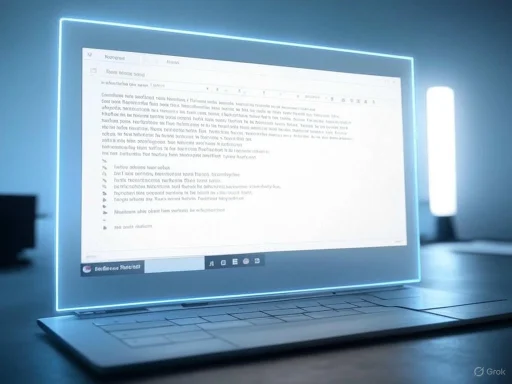 A futuristic laptop with a holographic display projecting a document on the screen.