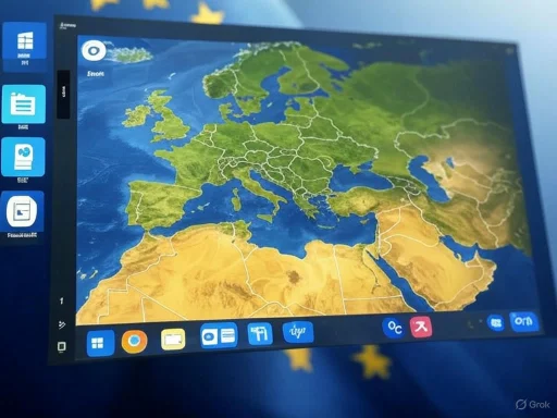 Digital map of Europe and neighboring regions displayed on a computer screen.