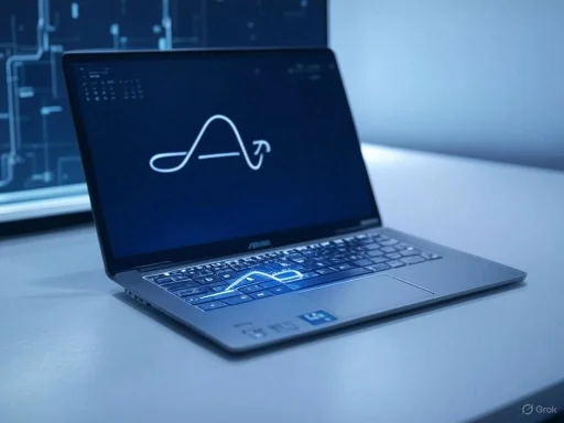 A laptop displays a sine wave diagram on a dark screen in a high-tech, digital environment. A laptop displays a sine wave diagram on a dark screen in a high-tech, digital environment.