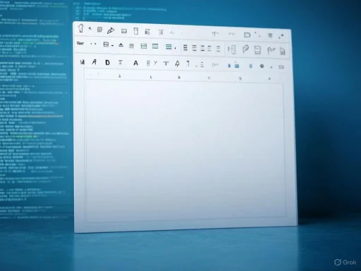 A digital writing interface on a computer screen with coding or script visible in the background.