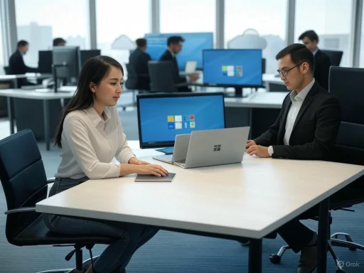 Two professionals sit across from each other at a desk in a modern office, engaged in a discussion. Two professionals sit across from each other at a desk in a modern office, engaged in a discussion.
