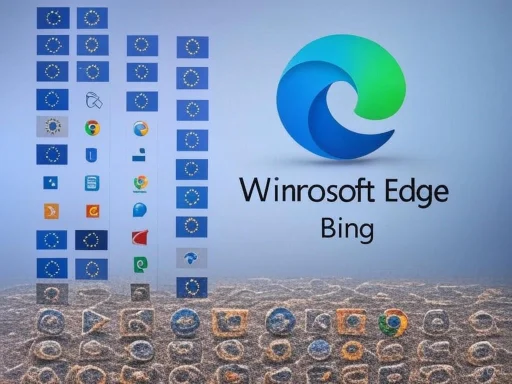 Screen displays Windows Edge browser icons, some with malformations, and the logo with 'Winrosoft Edge Bing' text.