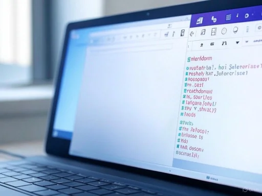 A laptop screen displaying a colorful digital note-taking or coding interface with text in multiple colors.