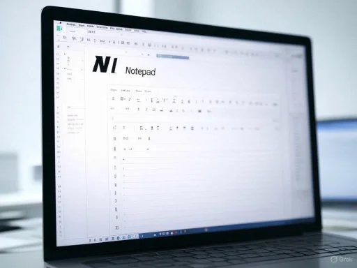 A laptop screen displays a document titled 'NI Notepad' with blurred text and spreadsheet elements.