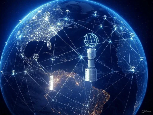 A digital representation of Earth with interconnected data lines and satellite icons, illustrating global communications.