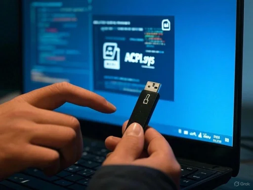 A person holds a USB security key near a laptop screen displaying a cybersecurity interface.