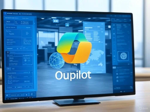 Computer screen displaying Oupilot software interface in a modern office setting.