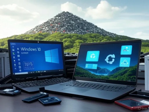 Two laptops and several small devices are set up outdoors with a mountain of cars in the background.