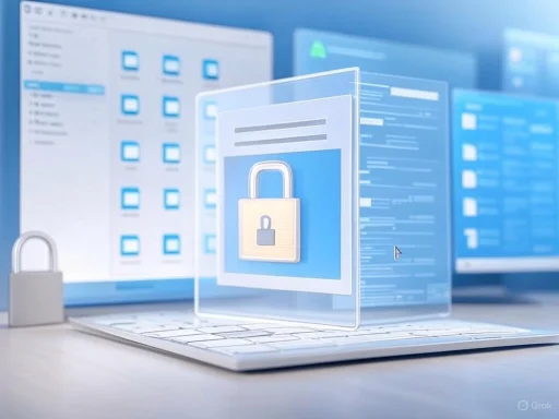 Digital security concept with a padlock symbol overlaid on a computer screen and multiple data windows.