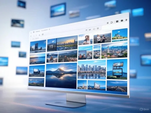 A computer screen displaying a photo gallery with outdoor cityscape and nature images.