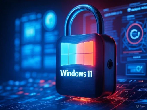 A padlock with the Windows 11 logo, symbolizing cybersecurity or protection for Windows systems.