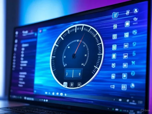A digital interface displaying a modern speedometer or performance gauge on a computer screen.