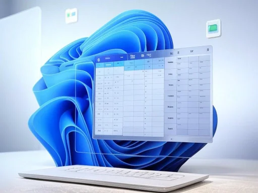 A digital illustration of a Windows 11 desktop with a floating calendar or schedule displayed in front.