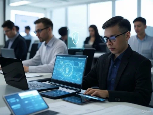 Young professionals working on cybersecurity and digital security in a modern office. Young professionals working on cybersecurity and digital security in a modern office.