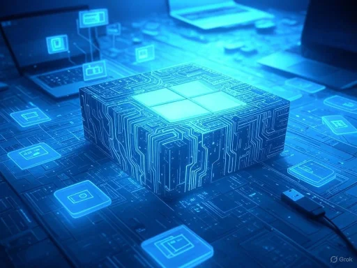 A digital circuit chip with glowing blue circuits, surrounded by icons representing technology and data. A digital circuit chip with glowing blue circuits, surrounded by icons representing technology and data.