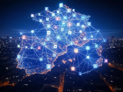A digital network map overlaid on a cityscape, illustrating interconnected technology and communication icons. A digital network map overlaid on a cityscape, illustrating interconnected technology and communication icons.