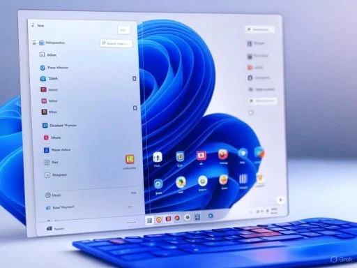 A laptop displaying a Windows desktop with a sidebar menu and colorful application icons. A laptop displaying a Windows desktop with a sidebar menu and colorful application icons.
