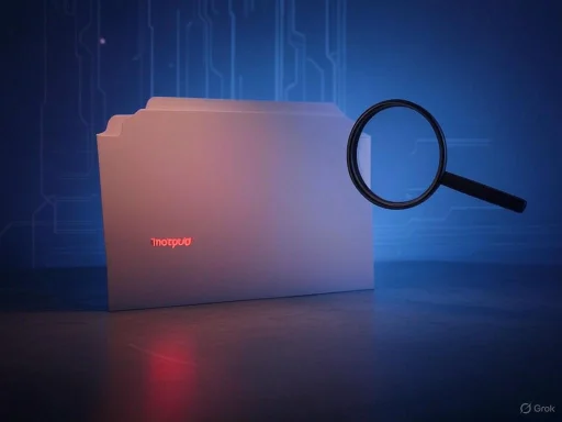 A folder labeled 'photpu' with a magnifying glass in front, set against a digital circuit background.