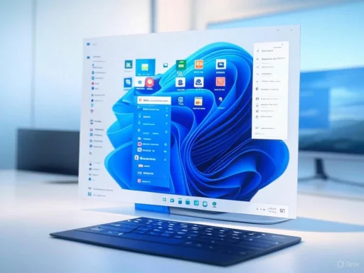 A sleek, all-in-one desktop computer with a curved display and wireless keyboard on a white desk.