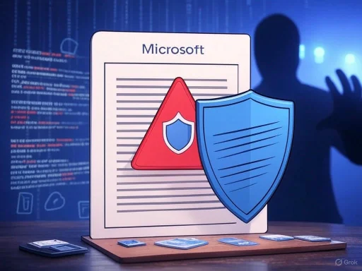 A Microsoft document with safety shields and warning icons, indicating cybersecurity or data protection.
