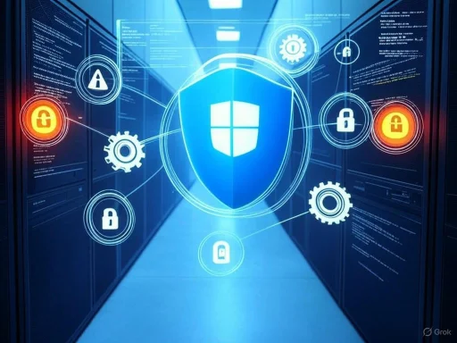 Digital security concepts illustrated with a shield and padlocks in a high-tech server room.