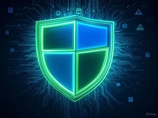 A digital neon shield icon representing cybersecurity or digital protection, with circuit lines and security symbols in the background.