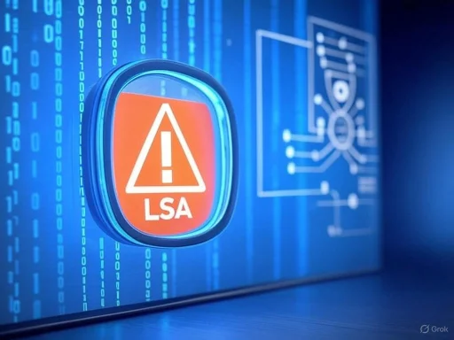 A digital alert icon labeled 'LSA' with an exclamation mark, indicating a security warning or alert on a tech interface.